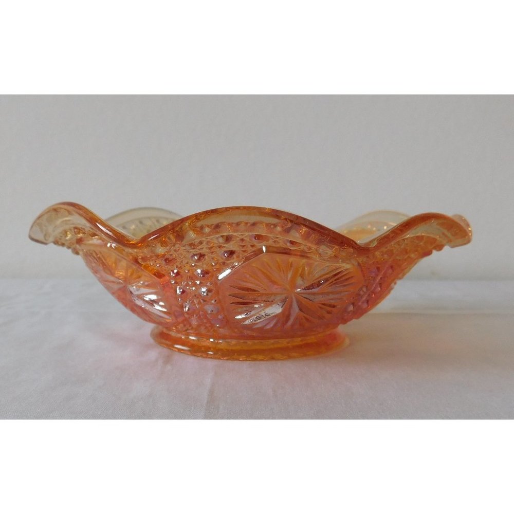 Vintage Imperial Glass Iridescent Carnival Star Medallion Ruffled 7 Inch Bowl - Picture 2 of 5